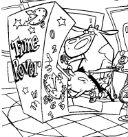 A coloring page of cow and chicken